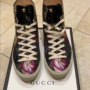 Gucci Embroidered Floral High Top Sneakers